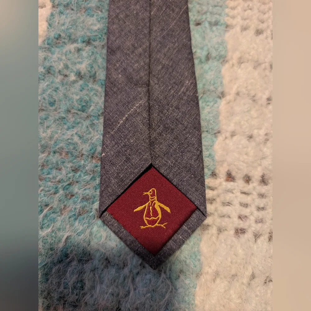 Penguin Classic Men's Charcoal Gray Slim Tie Linen Cotton‎ Blend